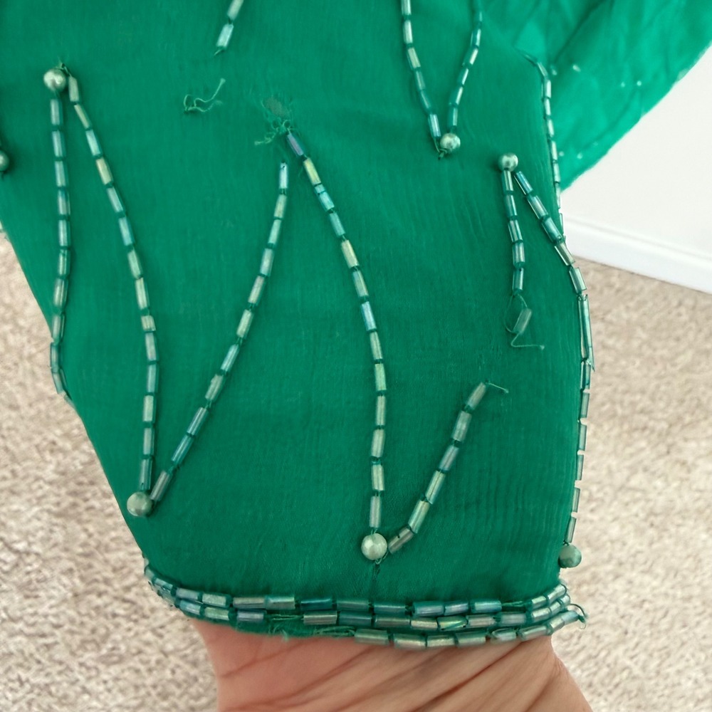 Vintage Mark & John by Gopal Women's 100%‎ Pure Silk Maxi Beaded Green Dress 2X - Picture 14 of 16